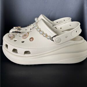 Crocs Classic Crush Platform Clogs Bone Color Pearls and charms included